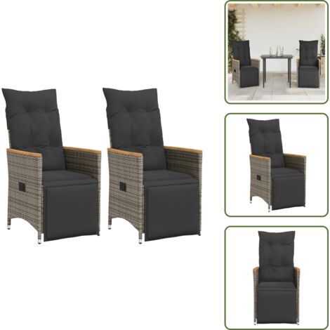 Sedie da giardino in rattan - vidaXL Sedie da Giardino Reclinabili 2 pz e Cuscini Grigio Polyrattan - Sedie da giardino in acciaio