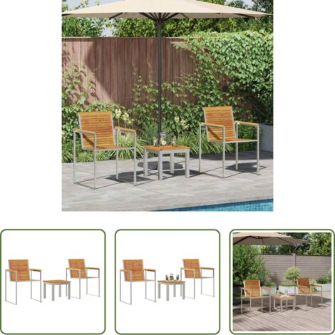 Sedie da giardino -  Lettino da sole 3 pcs Marrone Legno di Acacia Massello