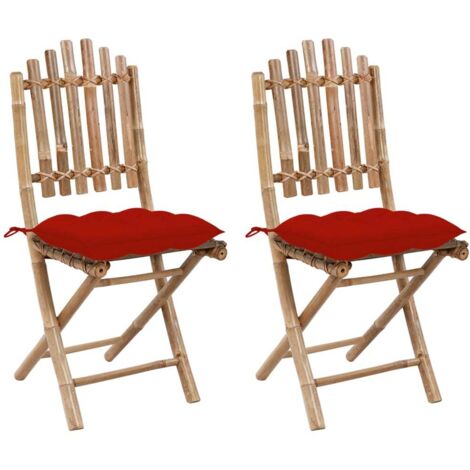 Sedie da Giardino Pieghevoli 2 pz con Cuscini in Bambù