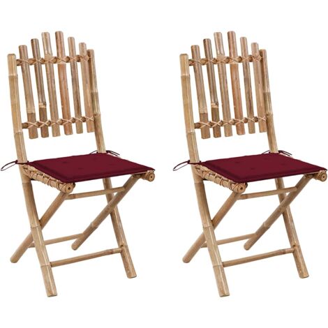Sedie da Giardino Pieghevoli 2 pz con Cuscini in Bambù vidaXL