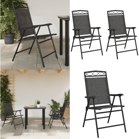 Sedie da Giardino Pieghevoli 2 pz in Acciaio Grigio e Textilene - Sedie pieghevoli - Sedie da esterno