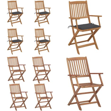 Sedie da Giardino Pieghevoli 4 pz con Cuscini Massello Acacia - Sedie pieghevoli - Sedie in legno acacia