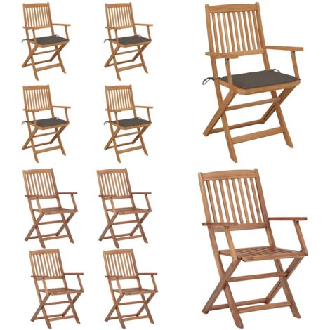 Sedie da Giardino Pieghevoli 4 pz con Cuscini Massello Acacia - Sedie pieghevoli - Sedie in legno acacia