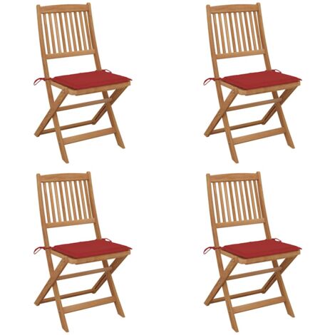 Sedie da Giardino Pieghevoli 4 pz con Cuscini Massello Acacia vidaXL