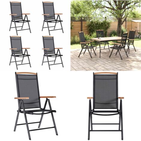 Sedie da Giardino Pieghevoli 4 pz in Alluminio e Textilene Nere - Sedie pieghevoli - Sedie in alluminio