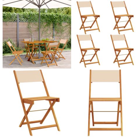 Sedie da Giardino Pieghevoli 4pz Beige Tessuto e Legno Massello - Sedie da giardino - Sedie da esterno
