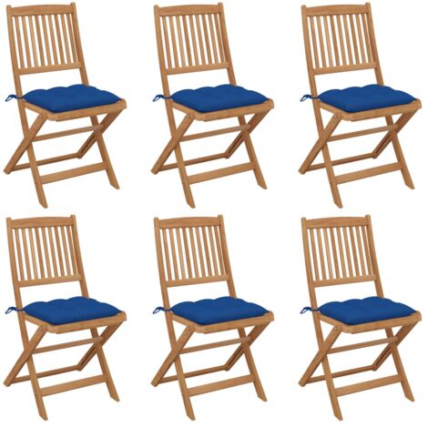 Sedie da Giardino Pieghevoli 6 pz con Cuscini Massello Acacia vidaXL