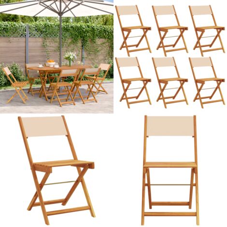 Sedie da Giardino Pieghevoli 6pz Beige Tessuto e Legno Massello - Sedie da giardino - Sedie pieghevoli