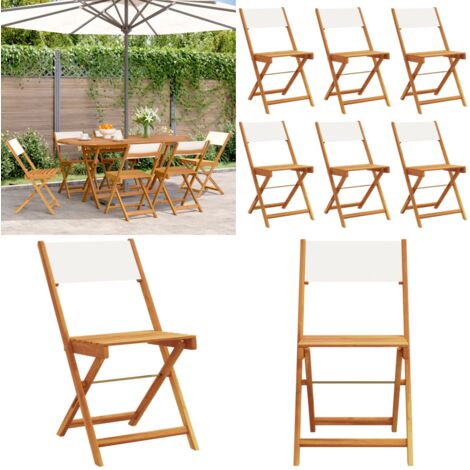 Sedie da Giardino Pieghevoli 6pz Bianco Crema Tessuto e Legno - Sedie da esterno - Sedie da giardino