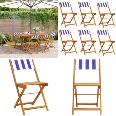 Sedie da Giardino Pieghevoli 6pz Blu e Bianco Tessuto e Legno - Sedie da giardino - Sedie da esterno