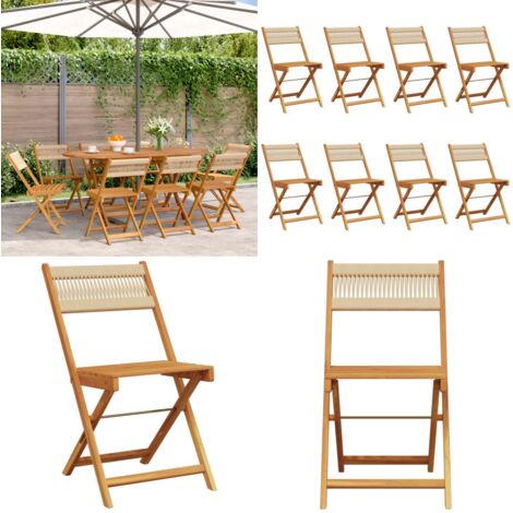 Sedie da Giardino Pieghevoli 8pz Beige Legno Massello di Acacia - Sedie da giardino in legno - Sedie da giardino in acacia