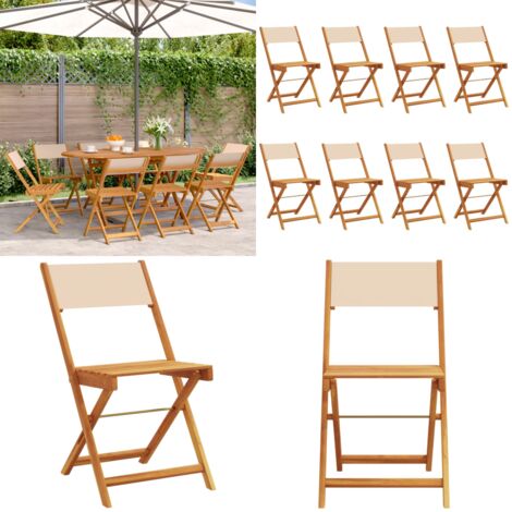 Sedie da Giardino Pieghevoli 8pz Beige Tessuto e Legno Massello - Sedie da giardino - Sedie pieghevoli