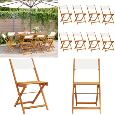 Sedie da Giardino Pieghevoli 8pz Bianco Crema Tessuto e Legno - Sedie pieghevoli - Sedie da esterno