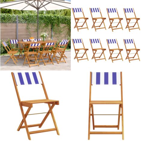 Sedie da Giardino Pieghevoli 8pz Blu e Bianco Tessuto e Legno - Sedie da giardino - Sedie da esterno