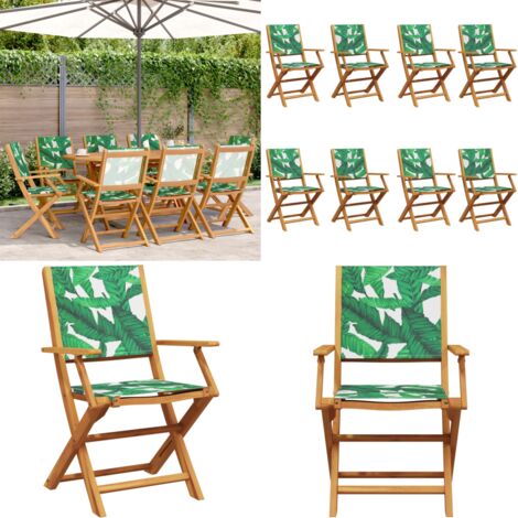 Sedie da Giardino Pieghevoli 8pz Verde Tessuto e Legno Massello - Sedie da giardino in legno - Sedie da giardino in acacia