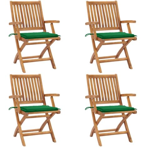 Sedie da Giardino Pieghevoli con Cuscini 4 pz Massello di Teak vidaXL