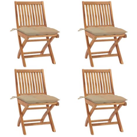 Sedie da Giardino Pieghevoli con Cuscini 4 pz Massello di Teak vidaXL