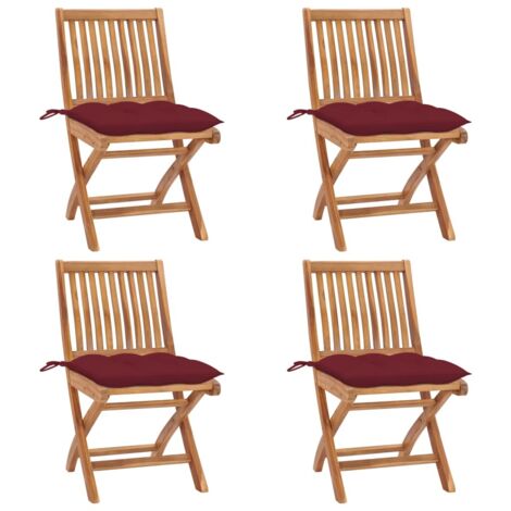 Sedie da Giardino Pieghevoli con Cuscini 4 pz Massello di Teak vidaXL