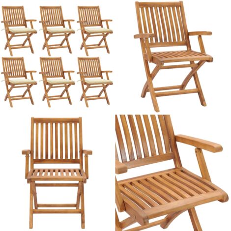 Sedie da Giardino Pieghevoli con Cuscini 6 pz Massello di Teak - Sedie in legno teak - Sedie pieghevoli