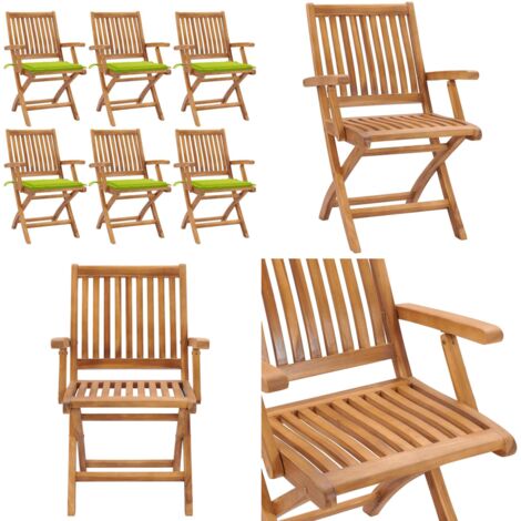Sedie da Giardino Pieghevoli con Cuscini 6 pz Massello di Teak - Sedie in legno teak - Sedie pieghevoli