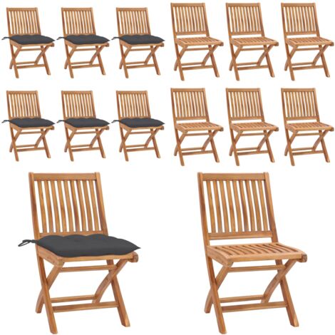 Sedie da Giardino Pieghevoli con Cuscini 6 pz Massello di Teak - Sedie pieghevoli - Sedie in legno teak