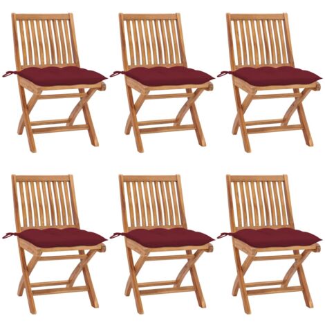 Sedie da Giardino Pieghevoli con Cuscini 6 pz Massello di Teak vidaXL
