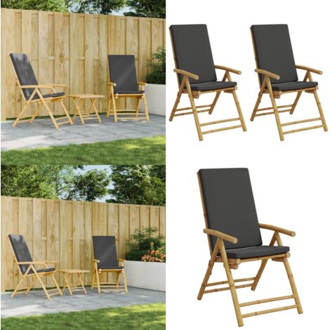 Sedie da Giardino Pieghevoli Reclinabili 2 pz con Cuscini Bambù - Sedie pieghevoli - Sedie reclinabili