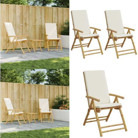 Sedie da Giardino Pieghevoli Reclinabili 2 pz con Cuscini Bambù - Sedie pieghevoli - Sedie reclinabili