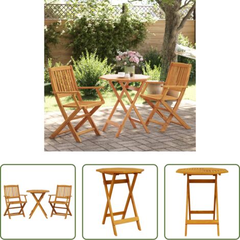 Sedie da giardino pieghevoli -  Set Bistrò Pieghevole 3pz in Legno Massello di Acacia