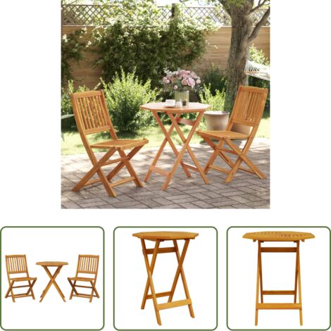 Sedie da giardino pieghevoli -  Set Bistrò Pieghevole 3pz in Legno Massello di Acacia