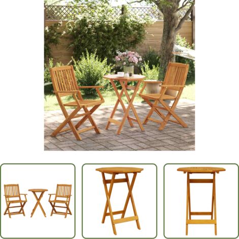 Sedie da giardino pieghevoli -  Set Bistrò Pieghevole 3pz in Legno Massello di Acacia