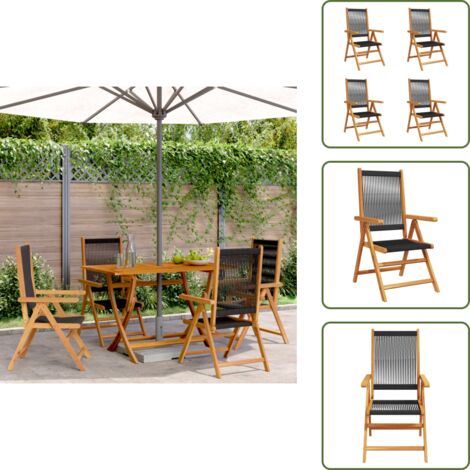 Sedie da giardino pieghevoli - vidaXL Sedie da Giardino Reclinabili 4pz Nere Legno Massello di Acacia - Sedie da giardino con schienale reclinabile