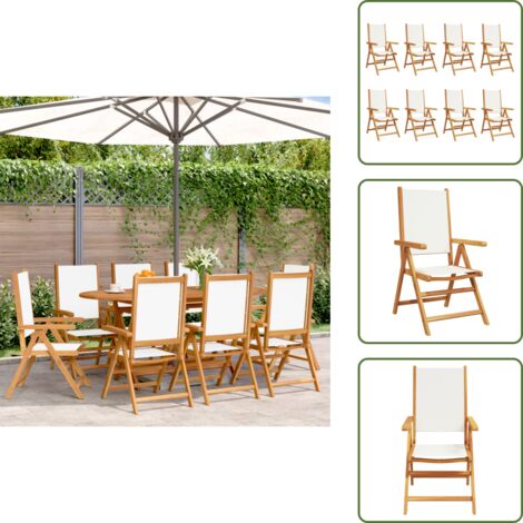 Sedie da giardino pieghevoli - vidaXL Sedie da Giardino Reclinabili 8pz Bianco Crema Tessuto e Legno - Sedie da giardino in acacia