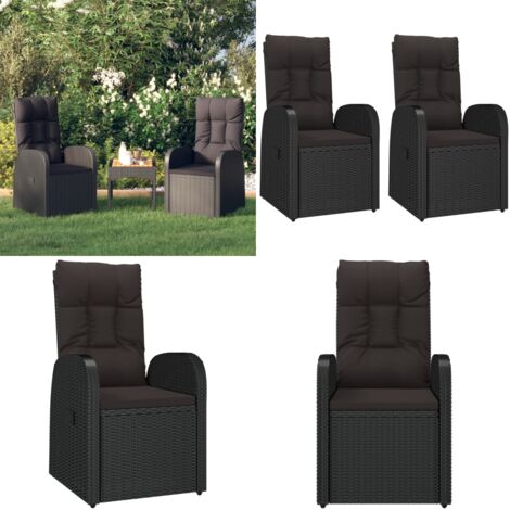 Sedie da Giardino Reclinabili 2 pz con Cuscini Polyrattan Nero - Poltrone in rattan - Sedie reclinabili