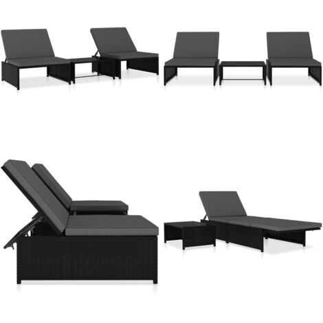 Sedie da Giardino Reclinabili 2 pz con Tavolo in Polyrattan - Tavolo da giardino - Sedie reclinabili