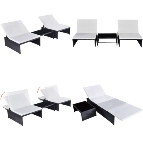 Sedie da Giardino Reclinabili 2 pz con Tavolo in Polyrattan - Tavolo da giardino - Sedie reclinabili