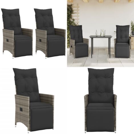 Sedie da Giardino Reclinabili 2 pz e Cuscini Grigio Polyrattan - Sedie da esterno - Cuscini per sedie