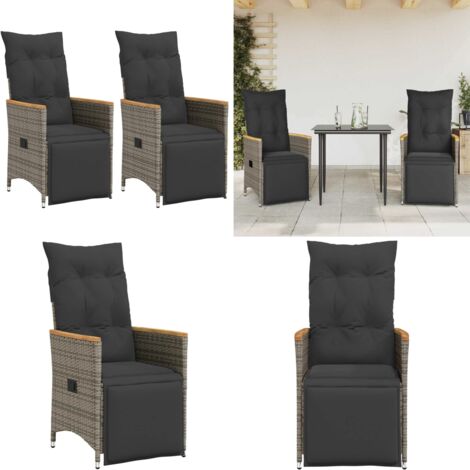Sedie da Giardino Reclinabili 2 pz e Cuscini Grigio Polyrattan - Sedie da giardino con cuscino - Sedie da esterno