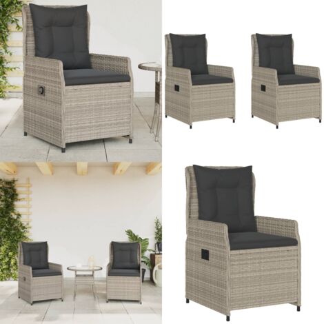 Sedie da Giardino Reclinabili 2 pz Grigio Chiaro Polyrattan - Sedie da esterno - Sedie da giardino con schienale regolabile