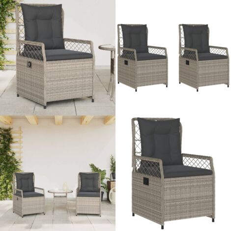 Sedie da Giardino Reclinabili 2 pz Grigio Chiaro Polyrattan - Sedie da esterno - Sedie da giardino con schienale regolabile