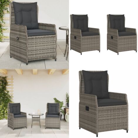 Sedie da Giardino Reclinabili 2 pz Grigio Polyrattan - Sedie da esterno - Sedie da giardino con schienale regolabile