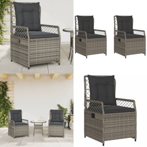 Sedie da Giardino Reclinabili 2 pz Grigio Polyrattan - Sedie da esterno - Sedie da giardino con schienale regolabile