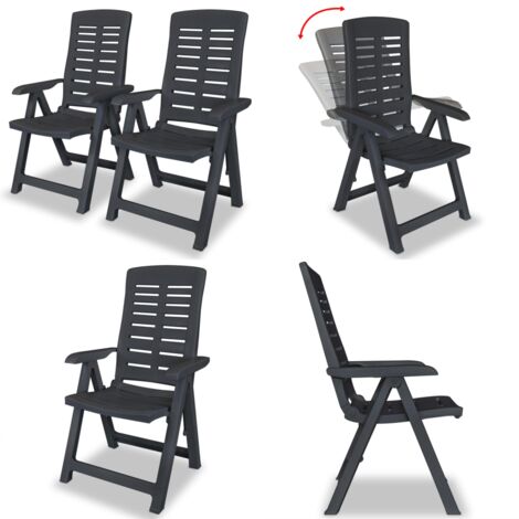 Sedie da Giardino Reclinabili 2 pz in Plastica Antracite - Sedie pieghevoli - Sedie reclinabili
