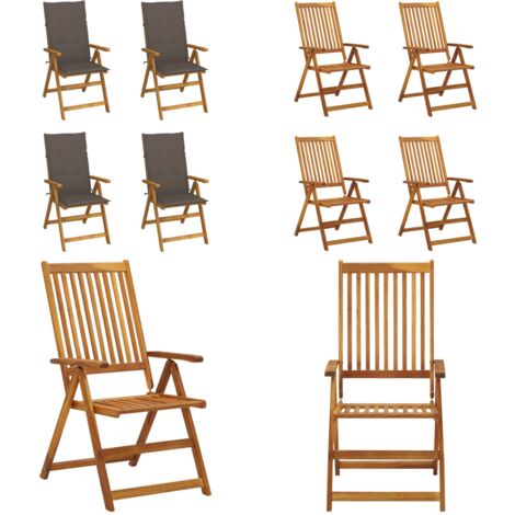 Sedie da Giardino Reclinabili 4 pz con Cuscini Massello Acacia - Sedie reclinabili - Cuscini per sedie