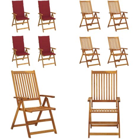 Sedie da Giardino Reclinabili 4 pz con Cuscini Massello Acacia - Sedie reclinabili - Cuscini per sedie