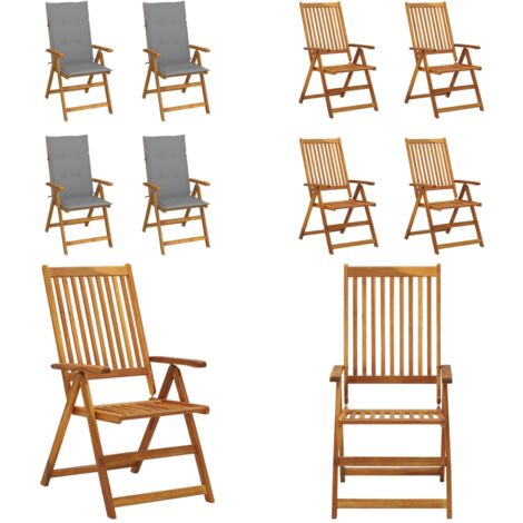 Sedie da Giardino Reclinabili 4 pz con Cuscini Massello Acacia - Sedie reclinabili - Sedie in legno