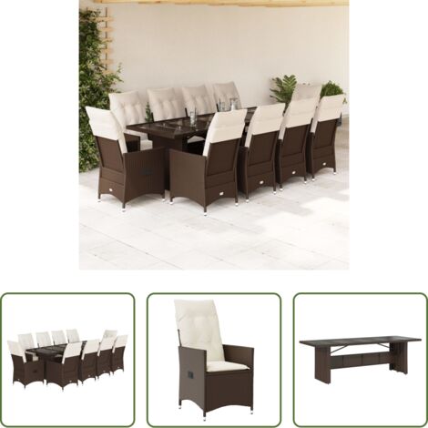 Sedie da giardino reclinabili -  Set Bistrò da Giardino 11 pz con Cuscini in Polyrattan Marrone