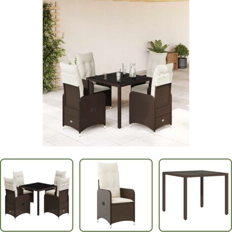 Sedie da giardino reclinabili -  Set Bistrò da Giardino 5 pz con Cuscini in Polyrattan Marrone