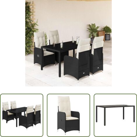 Sedie da giardino reclinabili -  Set Bistrò da Giardino 5 pz con Cuscini in Polyrattan Nero