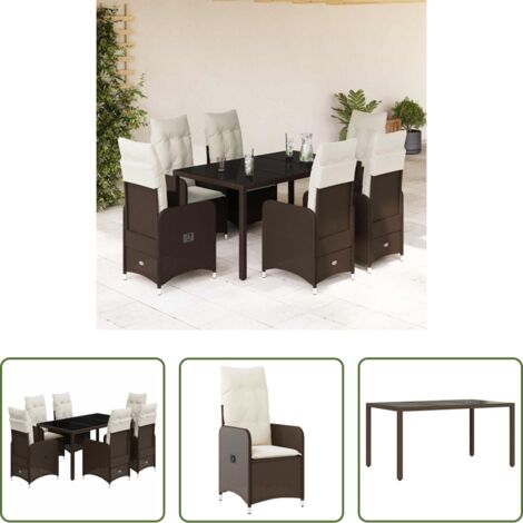 Sedie da giardino reclinabili -  Set Bistrò da Giardino 7 pz con Cuscini in Polyrattan Marrone